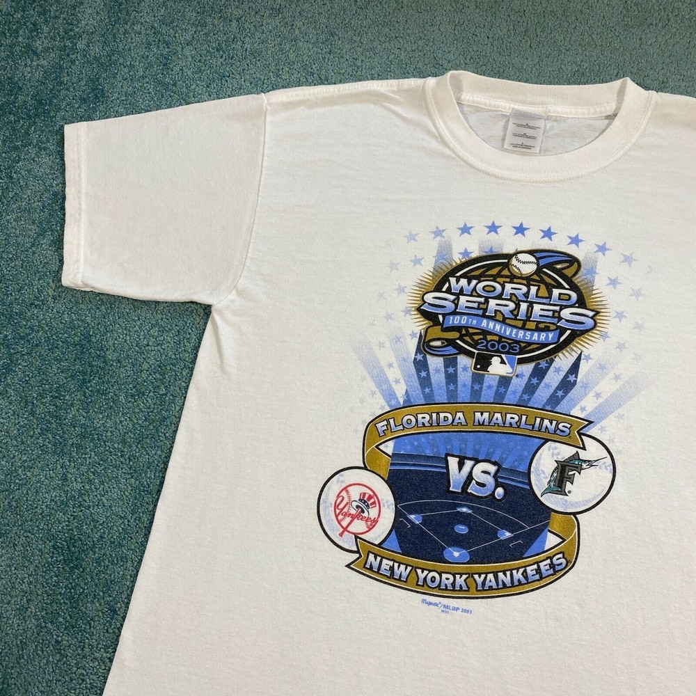 VINTAGE Florida Marlins New York Yankees 2003 World Series Shirt Large Baseball - Picture 2 of 9